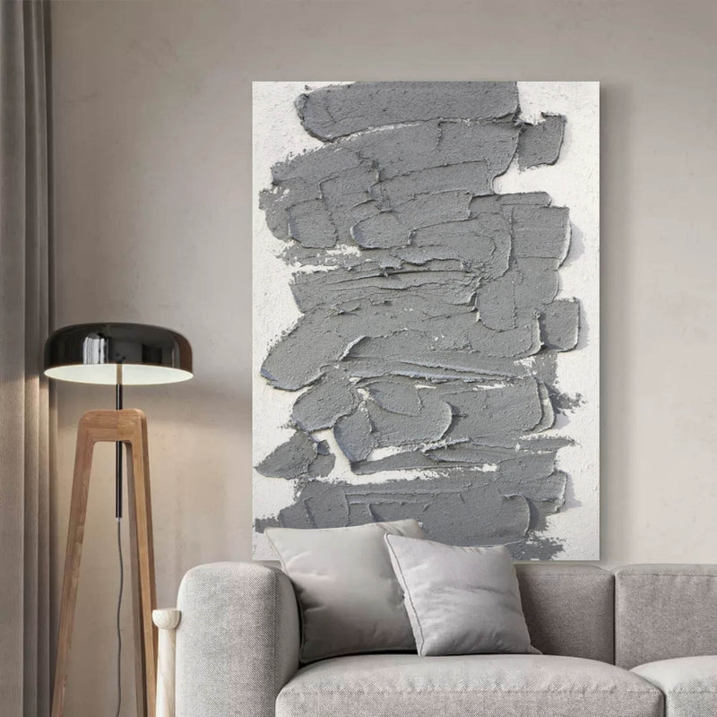 Large Gray 3D Abstract Canvas Art 3D Plaster Art Wabi-Sabi Wall Art Heavy textured Acrylic Painting