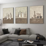 Large 3D Gray and Brown Oil Painting Set of 3 Still Life Oil Painting 3 piece set Wabi Sabi Wall Art
