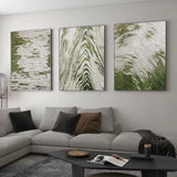 3D Green and Gray Abstract Canvas Art Set of 3 Textured Abstract Oil Painting Set of 3 Minimalist Wall Art