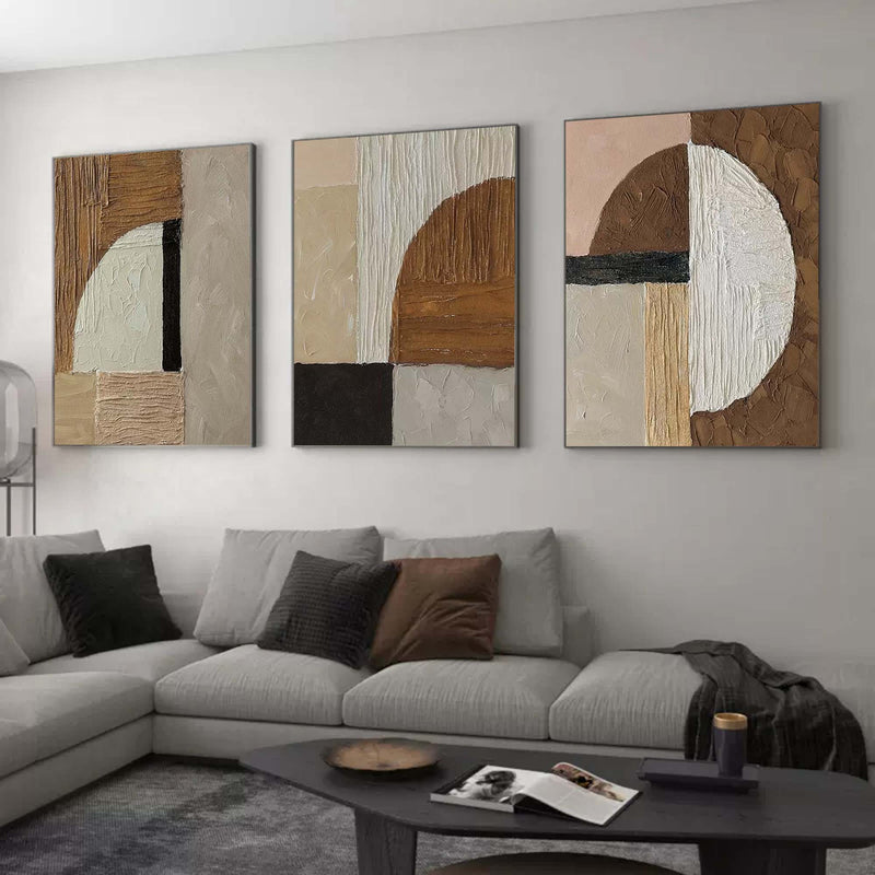 Set of 3 Textured Abstract Canvas Paintings Wabi-Sabi Abstract Painting Set of 3 Modern Wall Art