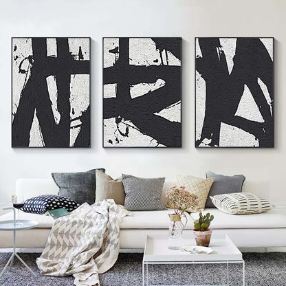 Black and White 3D Abstract Art Set of 3 Textured Wall Art Minimalist Abstract Painting Set of 3