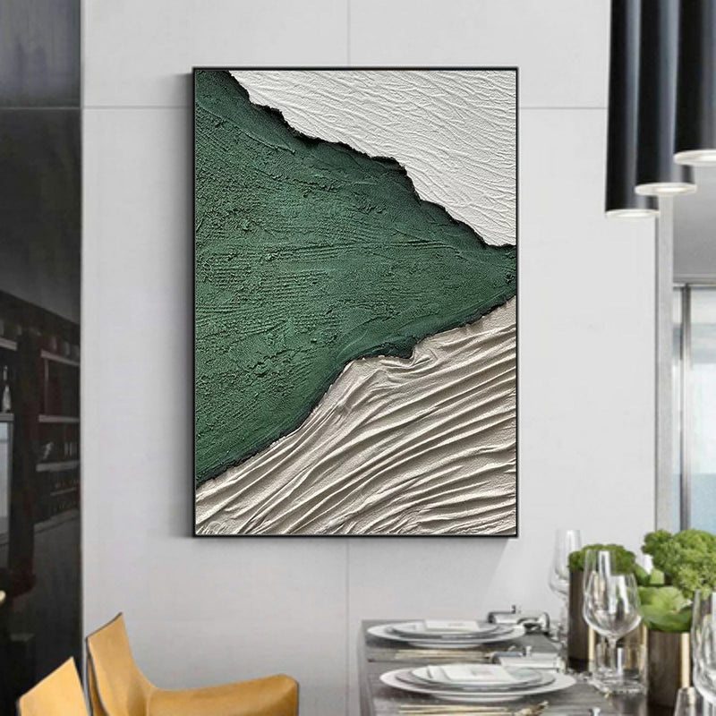 White and Green 3D Minimalist Abstract Painting Plaster Artwork on Canvas 3d Textured Wall Art
