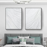 white 3d plaster abstract art on canvas set of 2 plaster wall art White texture wall painting set of 2