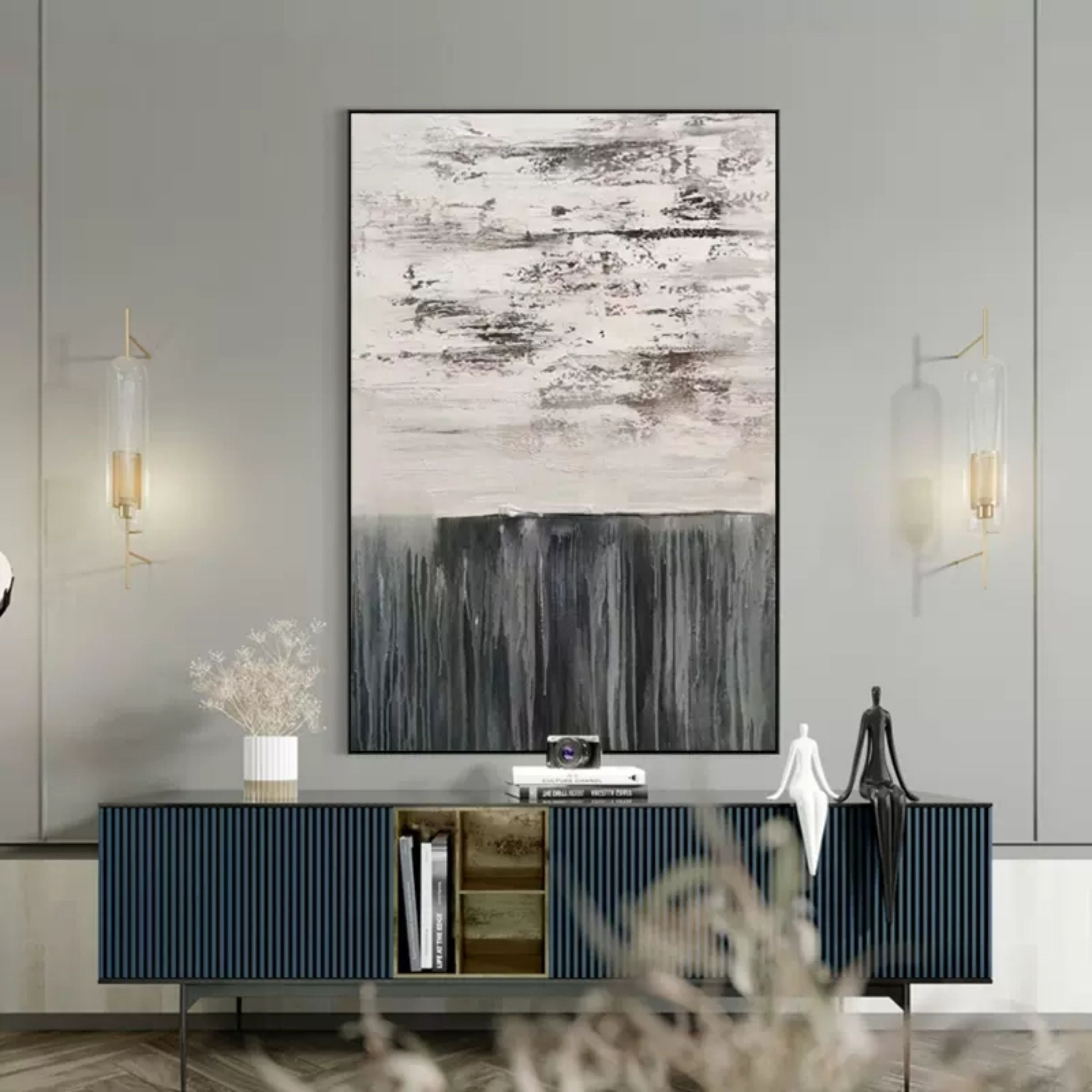 Wabi-Sabi Abstract Painting Gray 3D Minimalist Abstract Art Gray Textured Wall Art Gray Canvas Art
