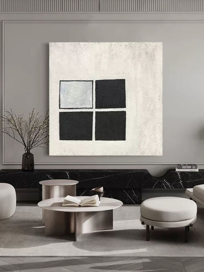 Wabi-Sabi Wall Decor Black and White 3D Abstract Painting Minimalist Canvas Art Textured Wall Art