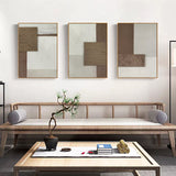 Brown 3D Abstract Painting Set of 3 Brown 3D Wall Art Set of 3 Brown Minimalist Abstract Painting Set of 3