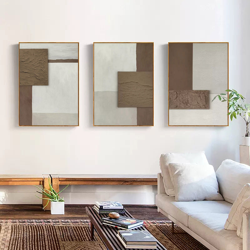 Brown 3D Abstract Painting Set of 3 Brown 3D Wall Art Set of 3 Brown Minimalist Abstract Painting Set of 3