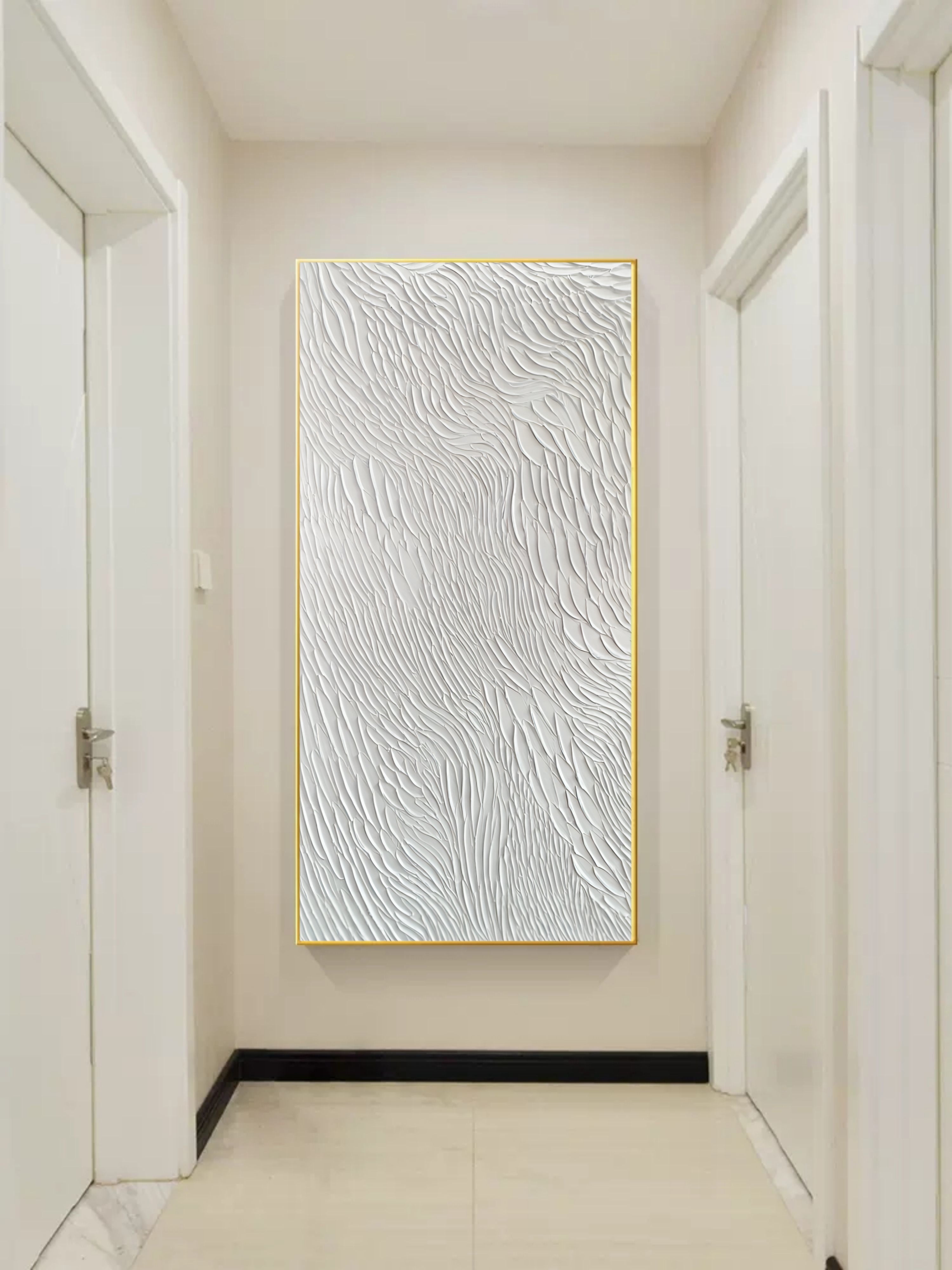 Oversized White 3D Abstract Art Textured Wall Art Plaster Wall Art Minimalist Art Knife Painting