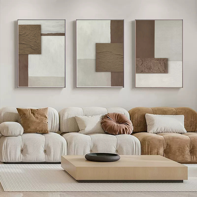 Brown 3D Abstract Painting Set of 3 Brown 3D Wall Art Set of 3 Brown Minimalist Abstract Painting Set of 3