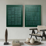 Set of 2 3D Dark Green Abstract Art Canvas 3D Dark Green Textured Painting Set of 2 Wabi-Sabi Wall Art Set of 2