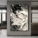 Black and white 3D textured canvas painting Heavy textured acrylic painting 3D plaster art