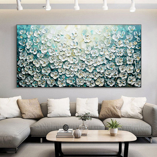 Panoramic 3D Flower Oil Painting Large Living Room Flower Textured Wall Art Flower Plaster Art