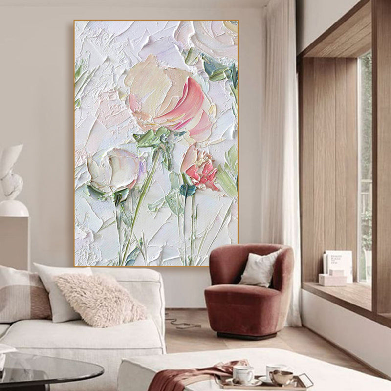 White Flower 3D Textured Acrylic Painting White Flower Plaster Art Contemporary Flower Wall Art