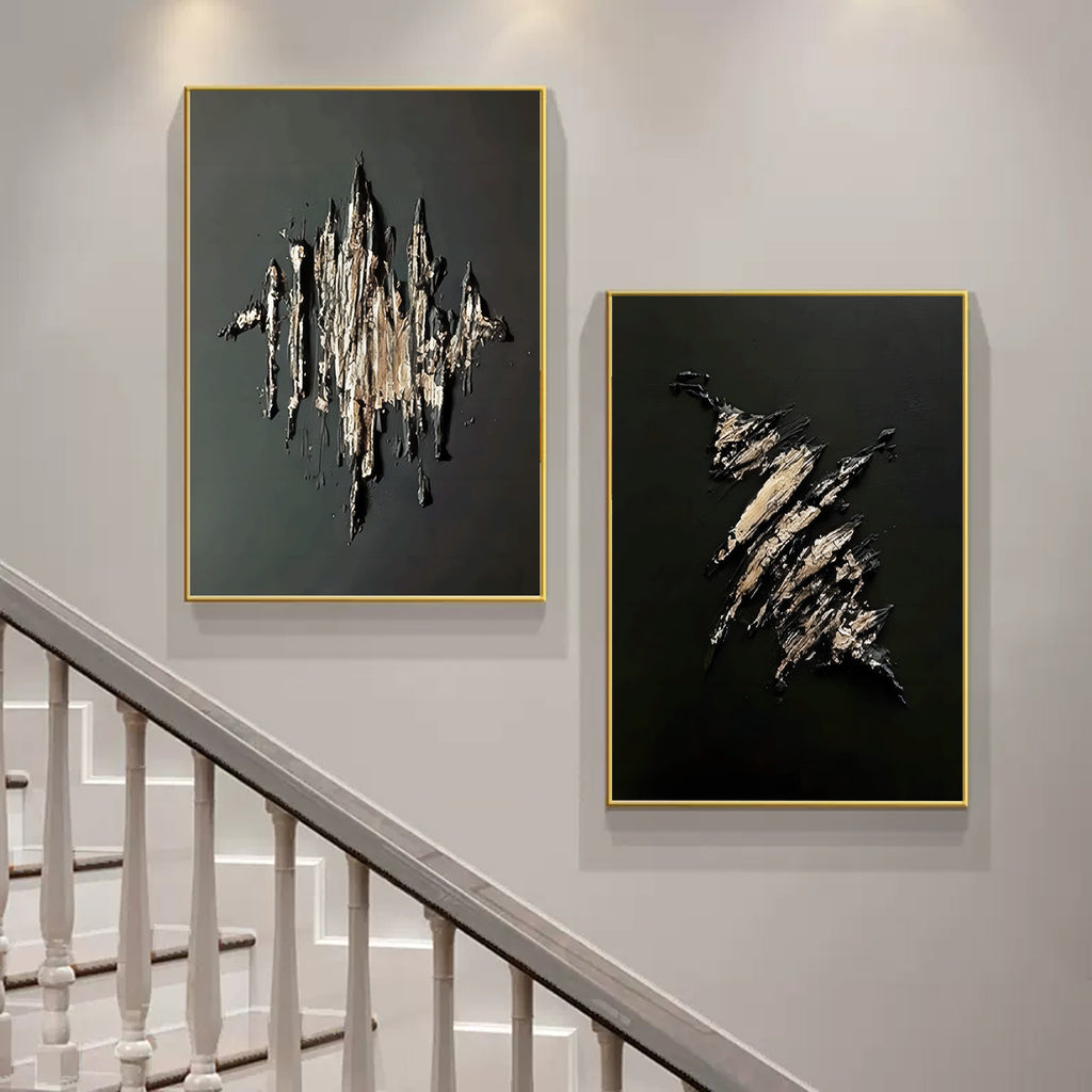 Large Black and Gold 3D Abstract Art Textured Wall Art Plaster Wall Art