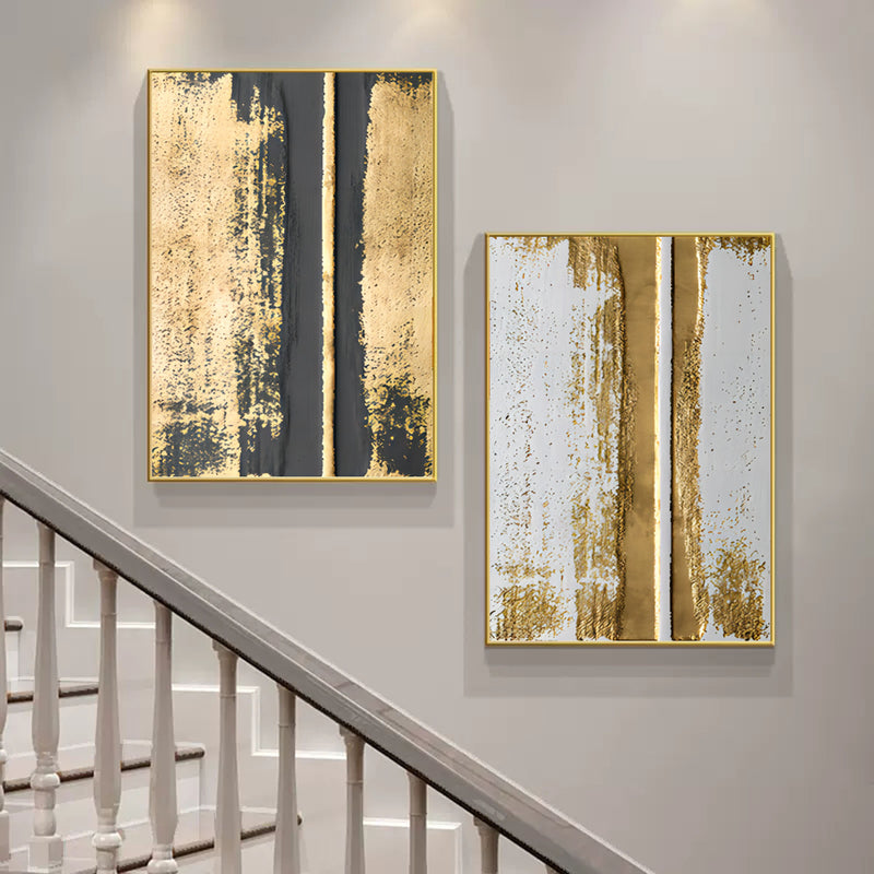 Gold 3D Abstract Painting Set of 2 Gold Texture Wall Art Minimalist Canvas Painting Luxury Home Hanging Painting