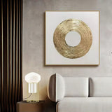 Gold and White 3D Abstract Painting Circle Painting Gold Textured Wall Art Gold Abstract Canvas Art
