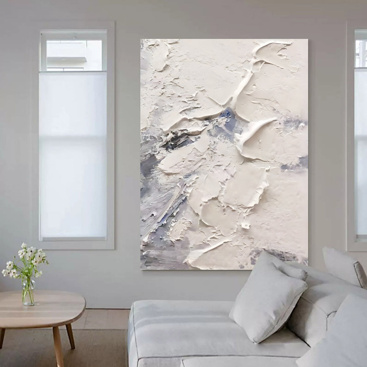 Gallery Detail: Large White 3D Abstract Art Plaster Art On Canvas Plaster