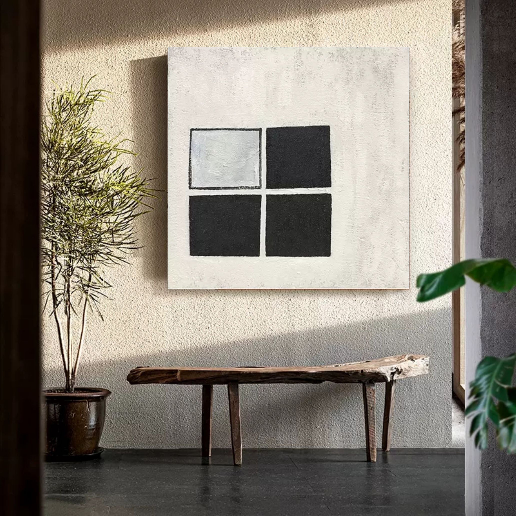 Wabi-Sabi Wall Decor Black and White 3D Abstract Painting Minimalist Canvas Art Textured Wall Art