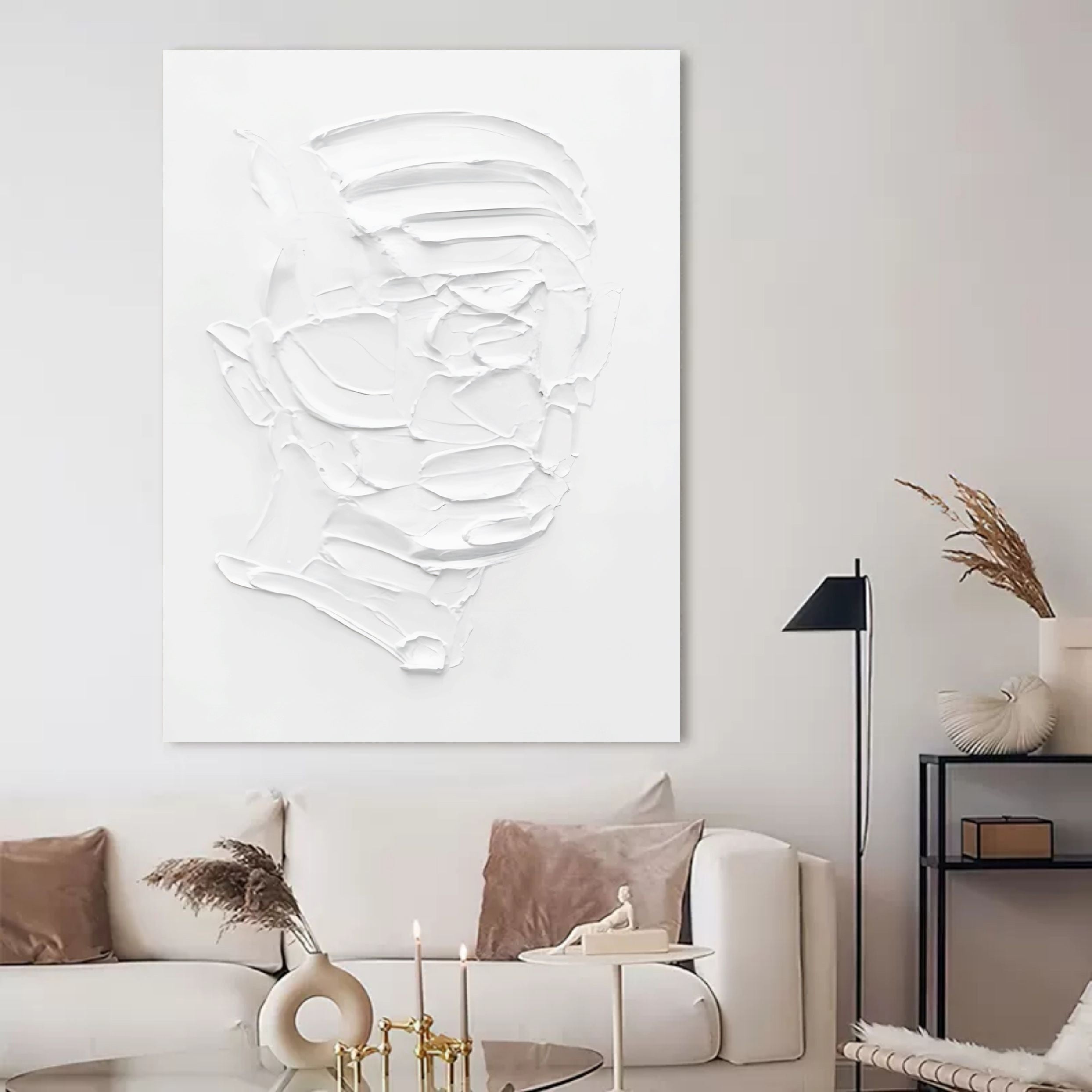 BIG White 3D Abstract Art 3D Plaster Art On Canvas White Textured Wall Art White Minimalist Painting