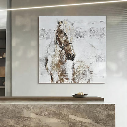 White Horse Oil Painting Textured Horse Canvas Wabi Sabi Wall Art Contemporary Horse Home Decor