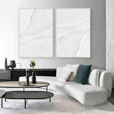 Large White 3D Abstract Art Textured Wall Art Plaster Wall Art Minimalist Canvas Painting Set of 2
