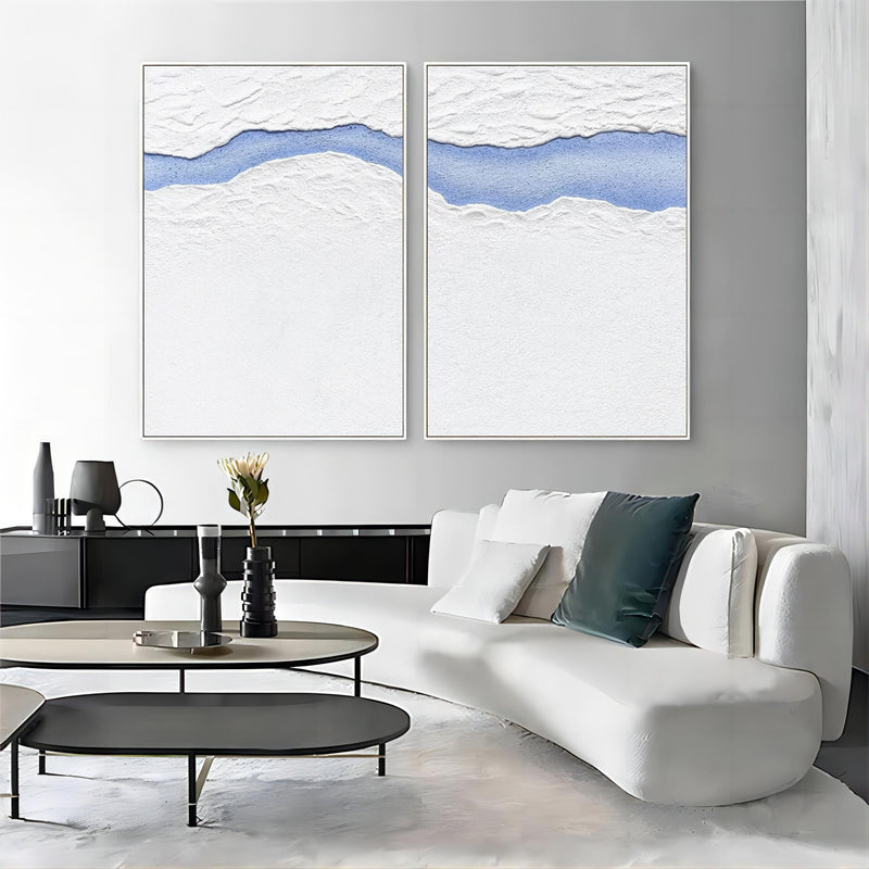 Large White 3D Abstract Art Textured Wall Art Plaster Wall Art Minimalist Canvas Painting Set of 2