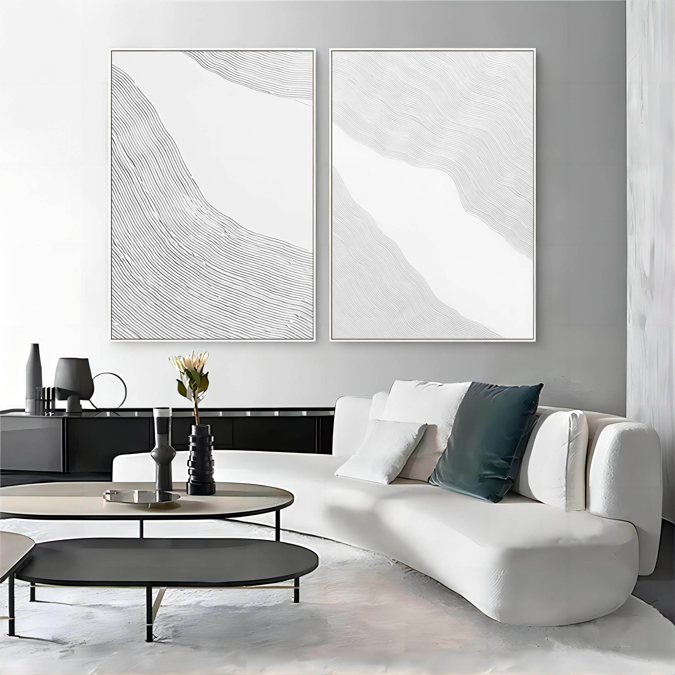 Large White 3D Abstract Art Textured Wall Art Plaster Wall Art Minimalist Canvas Painting Set of 2