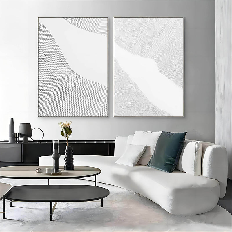 Large White 3D Abstract Art Textured Wall Art Plaster Wall Art Minimalist Canvas Painting Set of 2