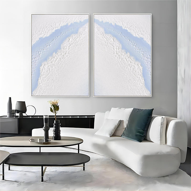 Large White 3D Abstract Art Textured Wall Art Plaster Wall Art Minimalist Canvas Painting Set of 2