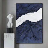 Large Blue 3D Sea Texture Painting on Canvas Textured Wall Art Plaster Wall Art Mixed Media Art