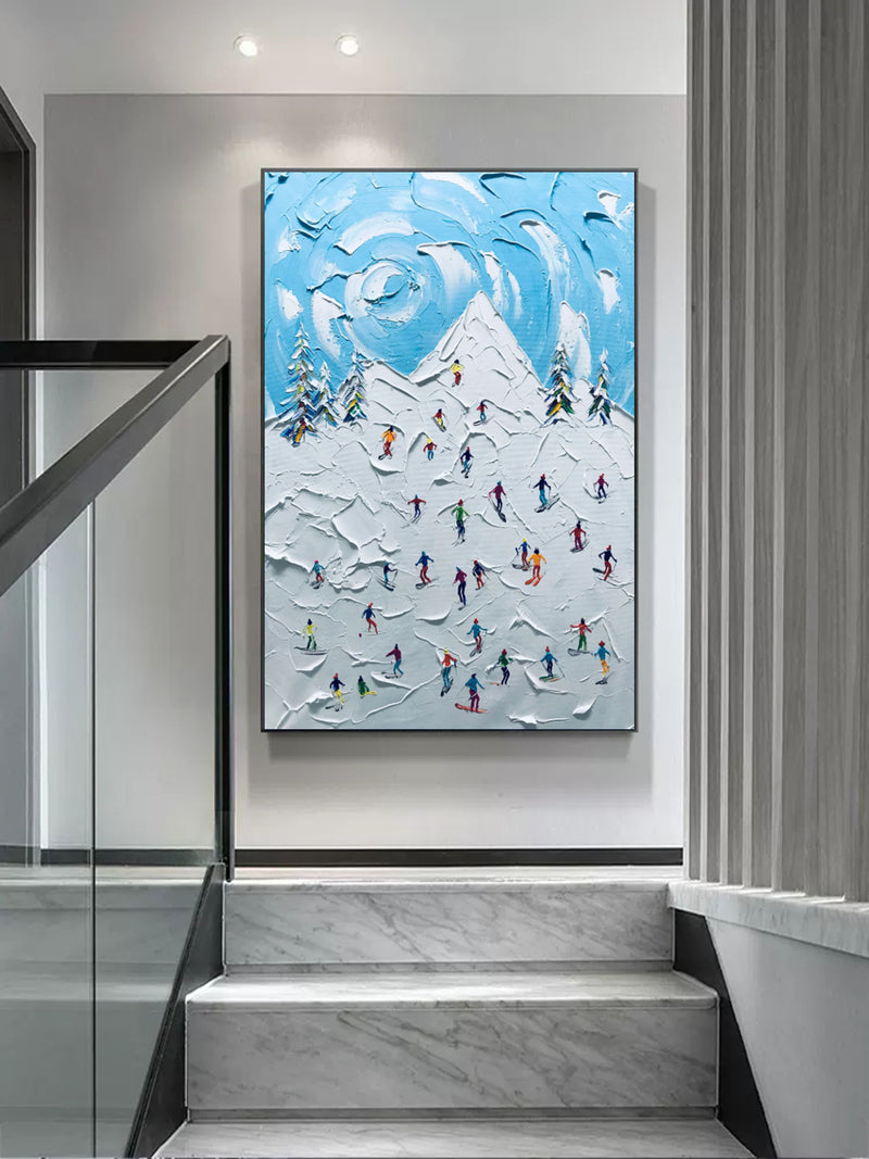 Skier Painting Snow Mountain Skier 3D Landscape Painting Snow Landscape Painting 3D Plaster Art