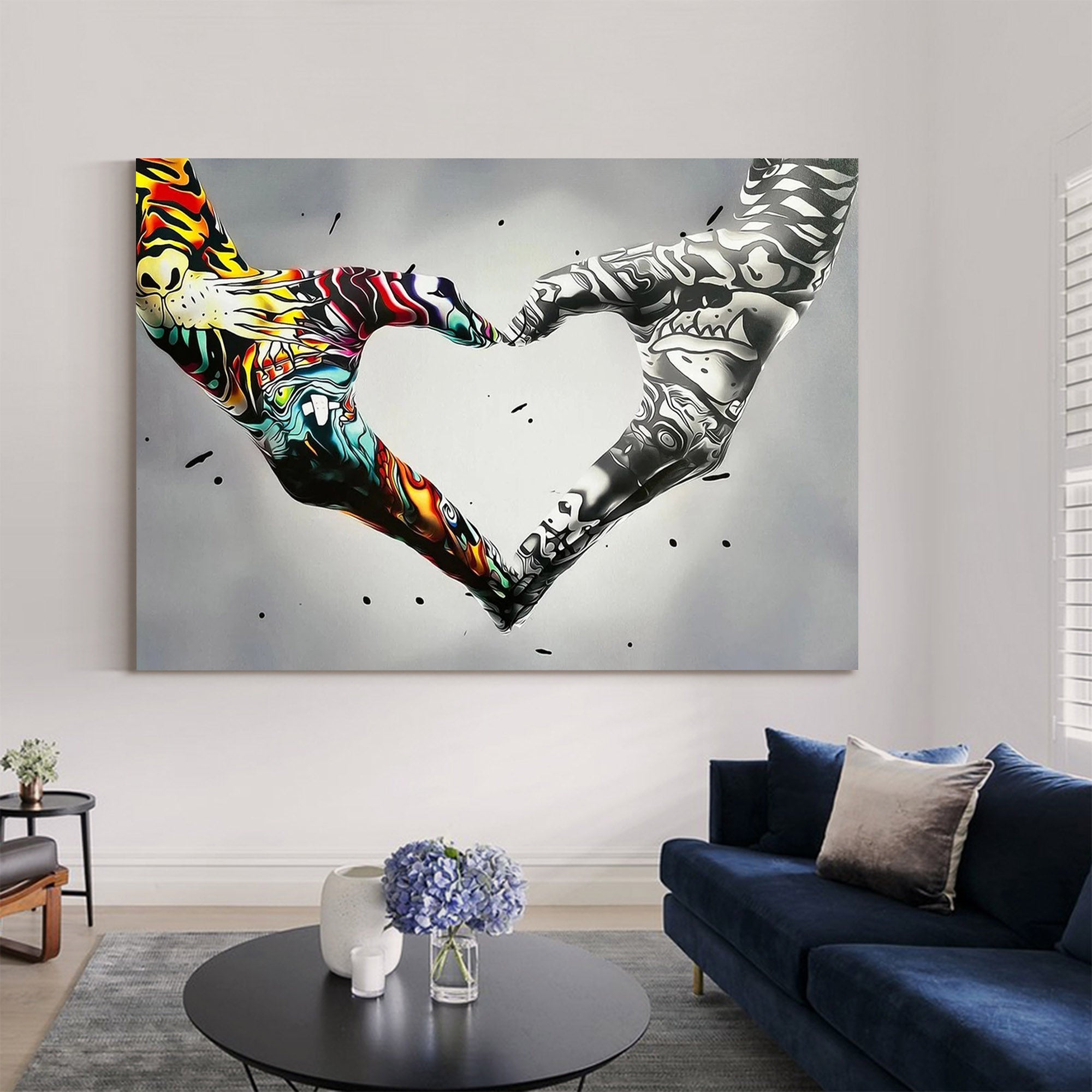 Hand Gesture Heart Graffiti Art Canvas Painting Love Heart Hands Handmade Wall Art Love Heart Street Art for Living Room Home Decor