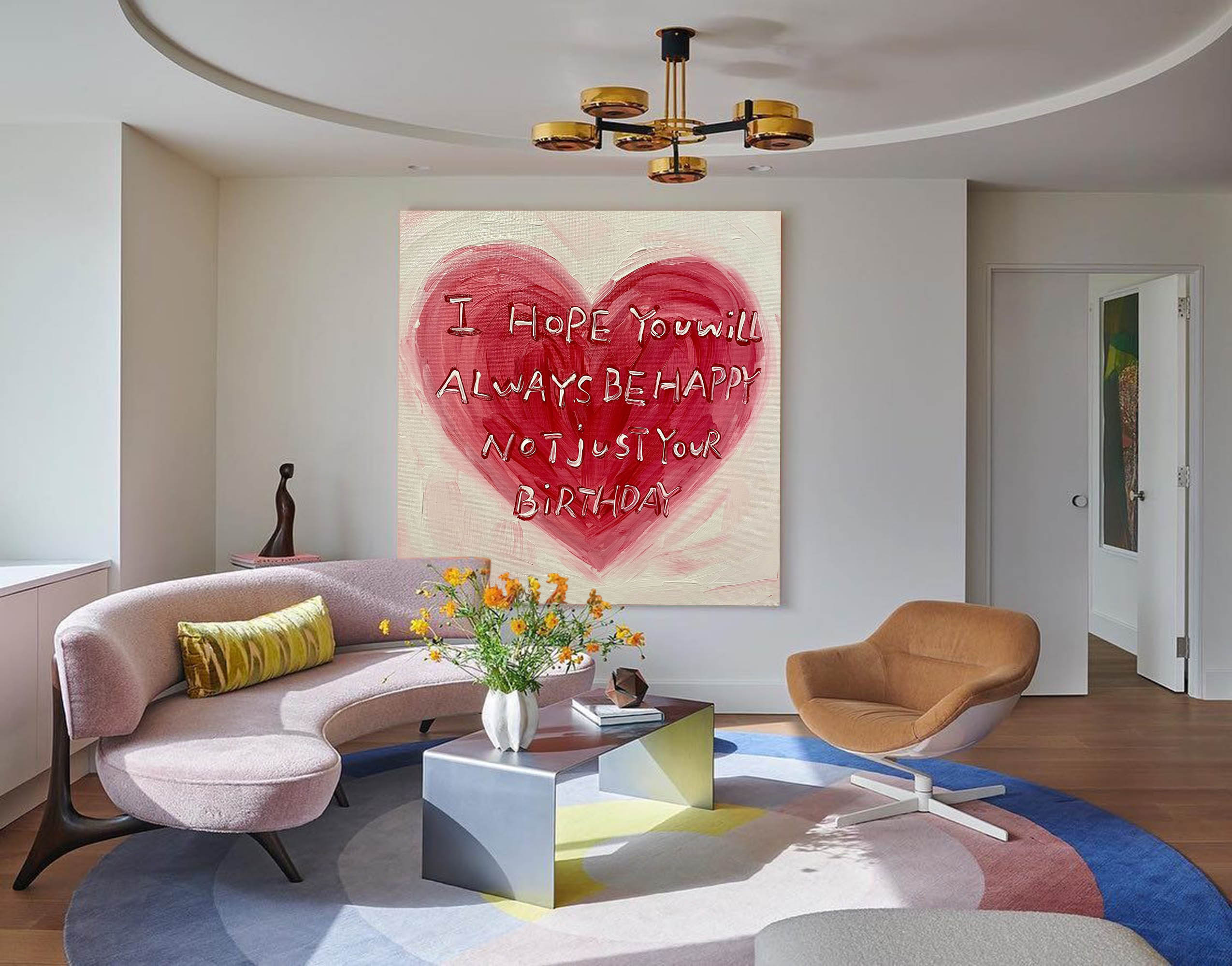 Love and Heart Textured Canvas Oil Painting Red Love Heart Love Decoration Painting Birthday Gift for Lover