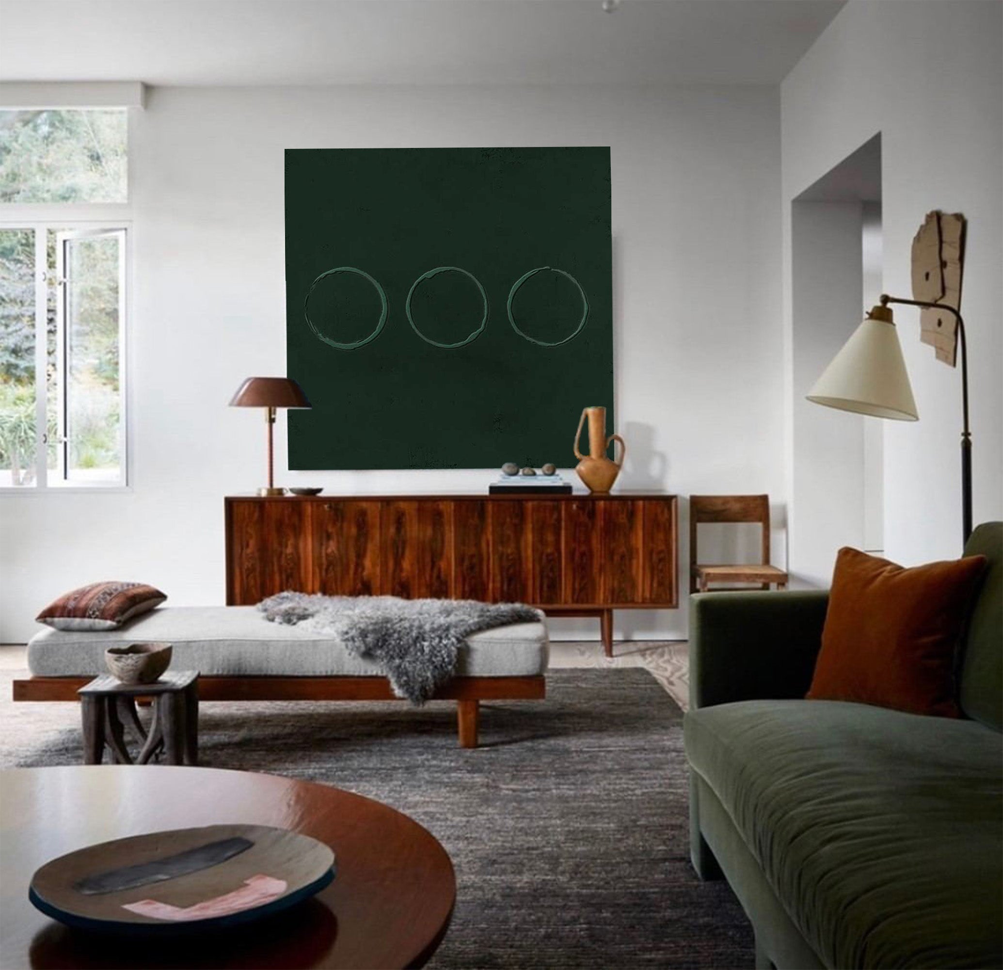 Green Minimalist Painting 3D Green Texture Painting Green Abstract Art Canvas Green Circle Wall Art