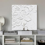 White Flowers Plaster Canvas Art Abstract Plaster Wall Art Flowers Acrylic Painting