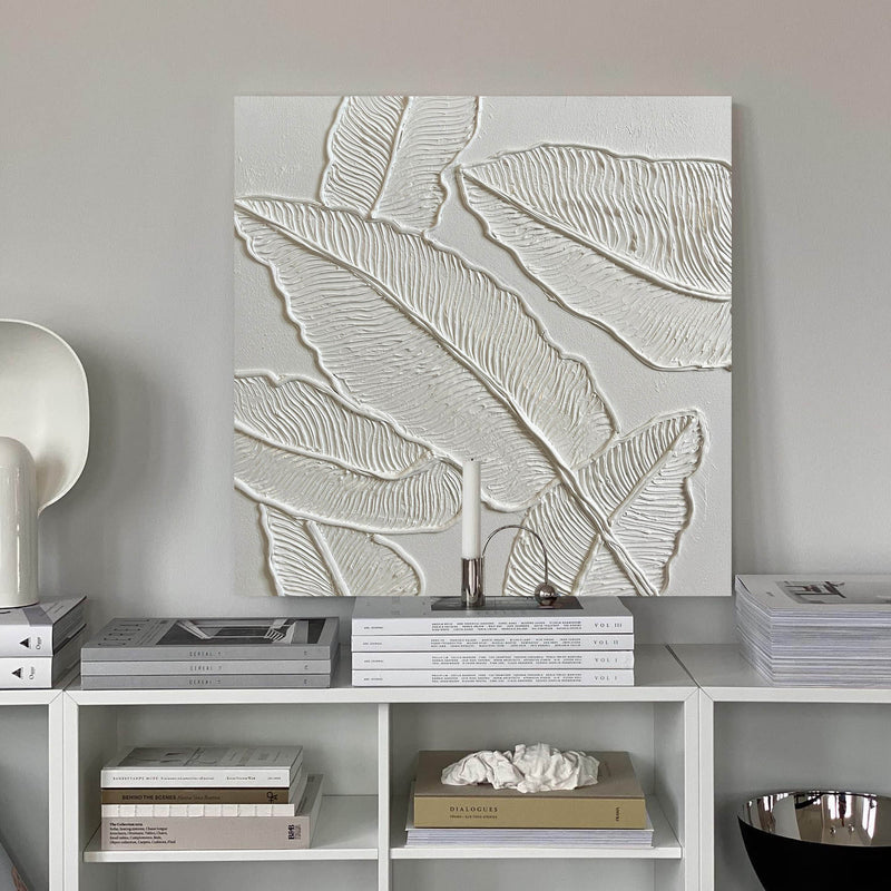 White Plaster Wall Art Textured Acrylic Abstract Painting 3D Minimalist Canvas Art