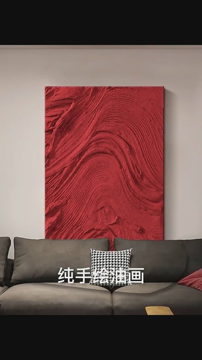 Red 3D Abstract Art Heavy Textured Acrylic Painting 3D Plaster Wall Art 3D Minimalist Canvas Art