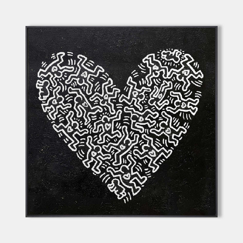 Keith Haring Artwork Heart Keith Haring Original Art Large Heart Canvas  Painting Living Room Decor