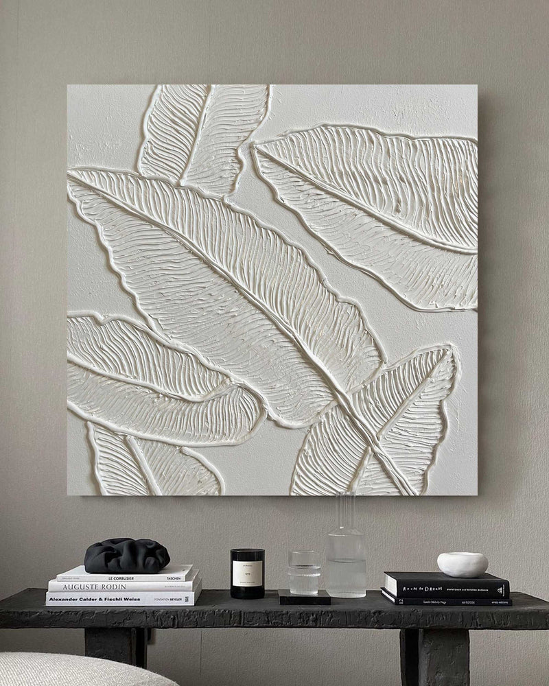 White Plaster Wall Art Textured Acrylic Abstract Painting 3D