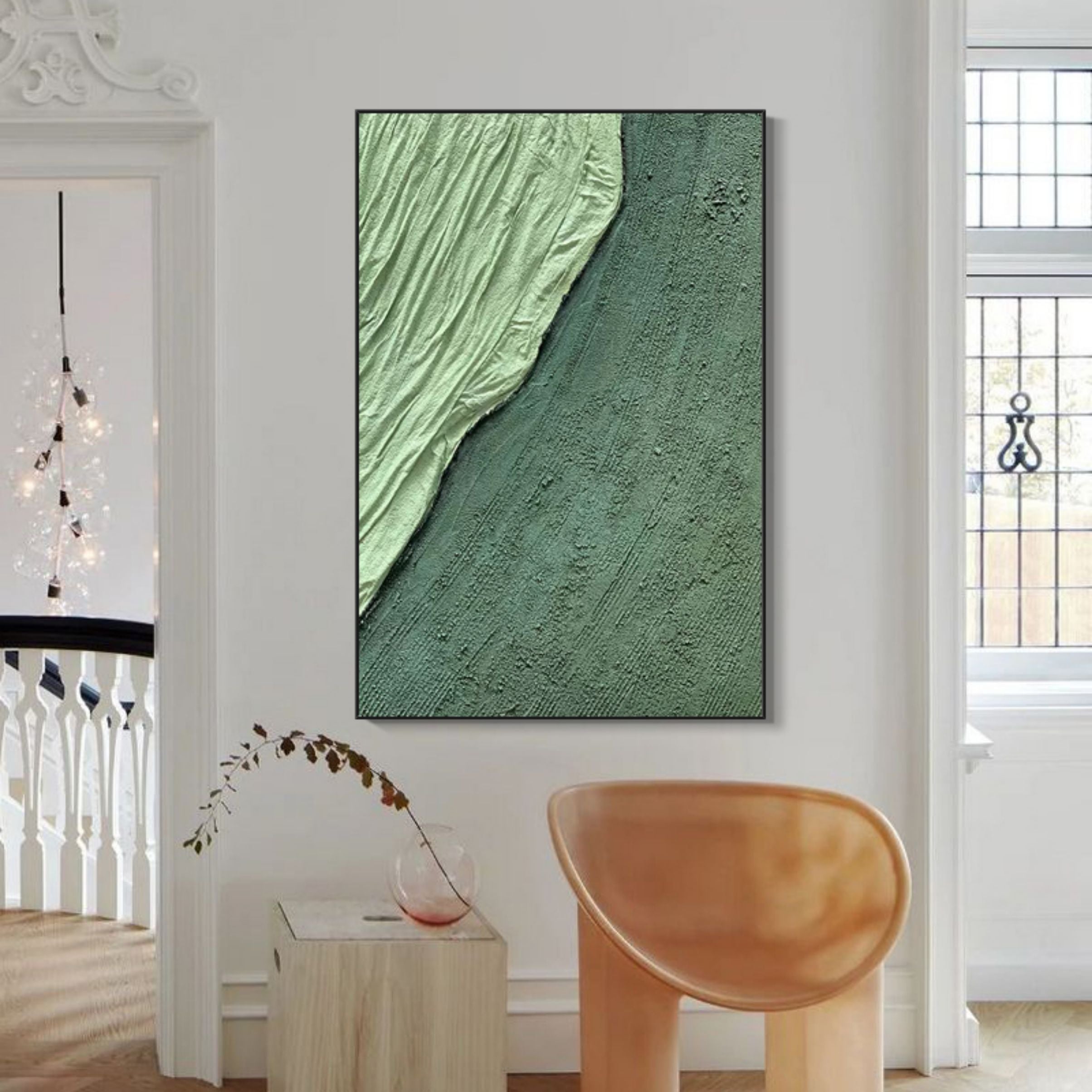 Green 3D Minimalist Abstract Painting 3D Plaster Art Green 3D Textured Abstract Wall Art on Canvas