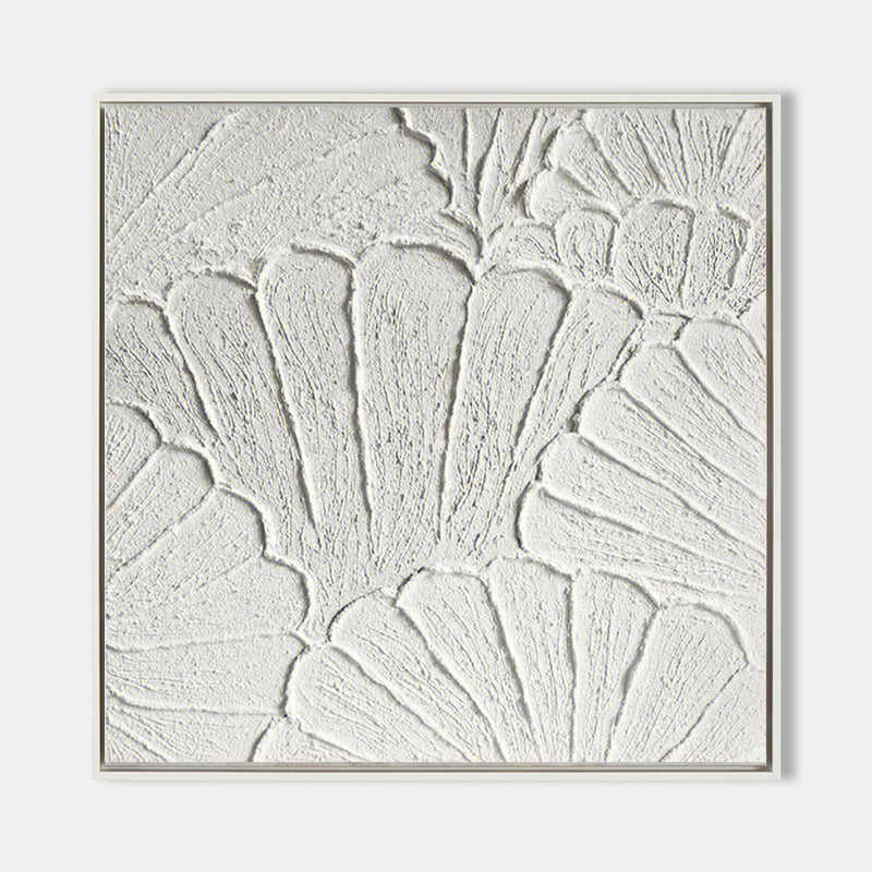 White flower petal Textured Canvas painting 3D plaster art White Abstract Minimalist