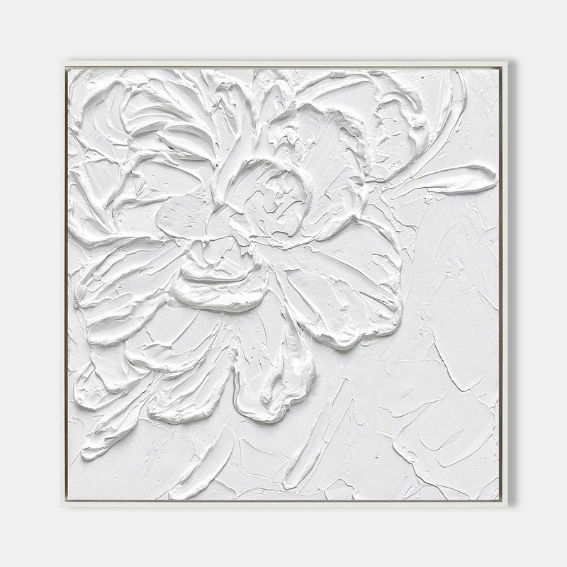White Flowers Plaster Canvas Art Abstract Plaster Wall Art Flowers Acrylic Painting
