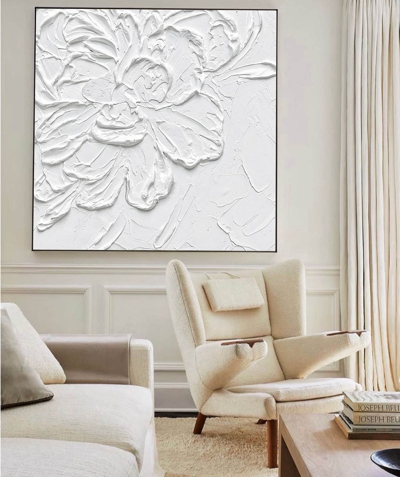 Large White 3D Abstract Art Plaster Wall Art Minimalist Art Textured  Acrylic Canvas Painting on sale