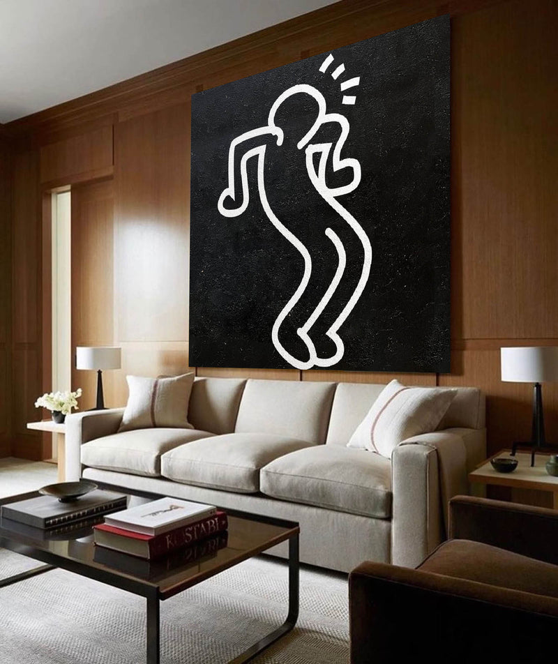 Keith Haring Unfinished Painting Large Abstract Art Canvas Painting Keith Haring Inspired Dancing Man