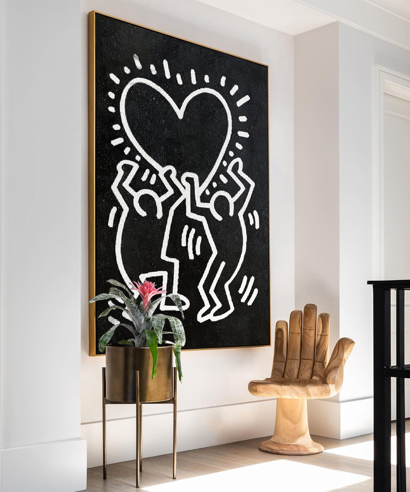 Large Keith Haring Heart Art Large Keith Haring 3D Texture Wall Painting Keith Haring Love Pop Art