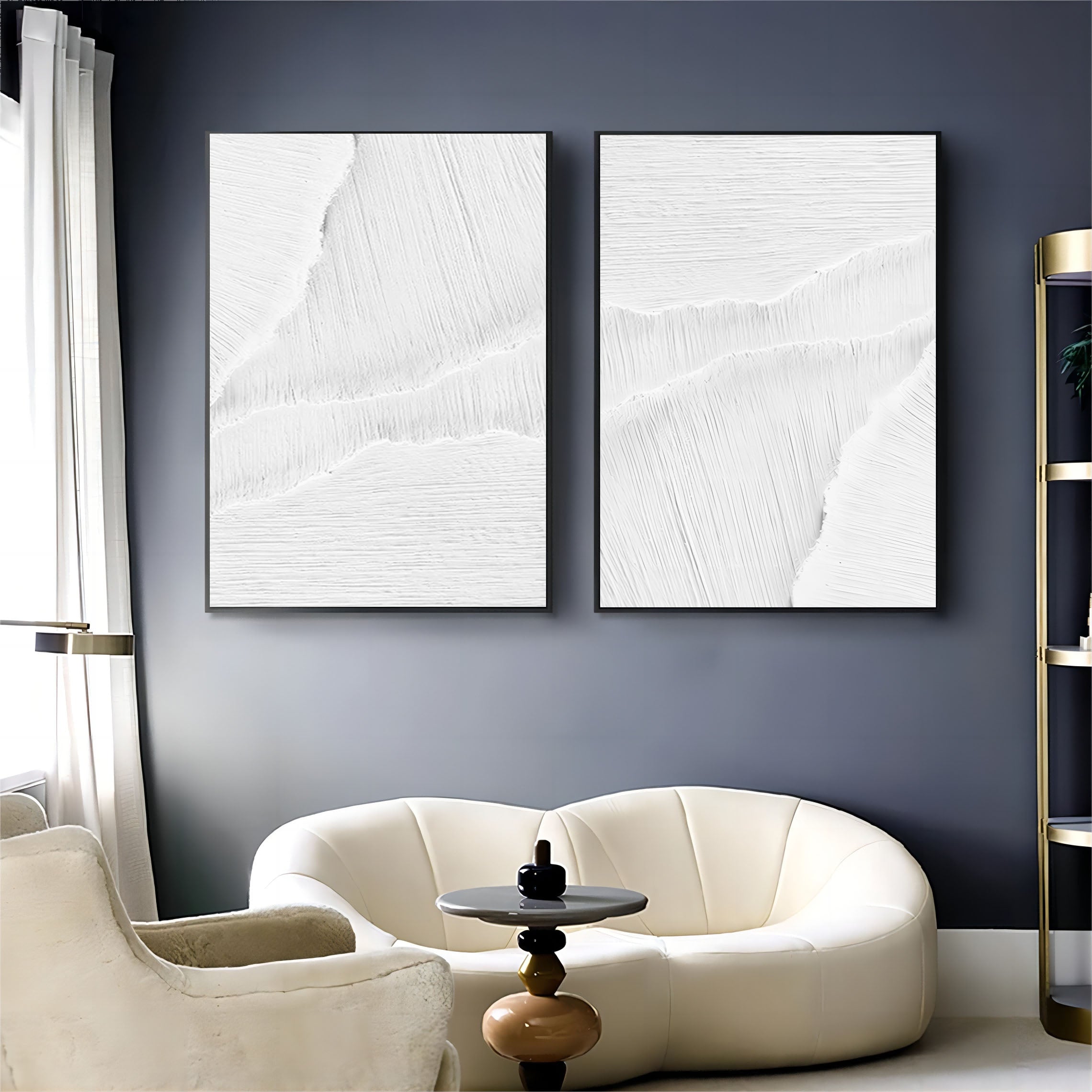 Large White 3D Abstract Art Textured Wall Art Plaster Wall Art Minimalist Canvas Painting Set of 2