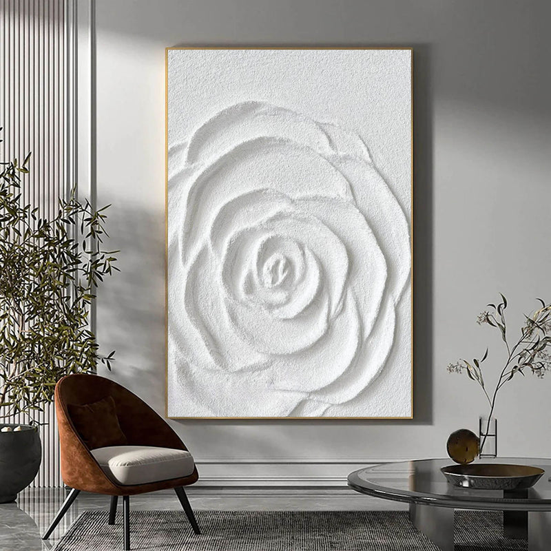 White Flower Plaster Art 3D Plaster Art Plaster Wall Art Plaster Painting On Canvas For Sale