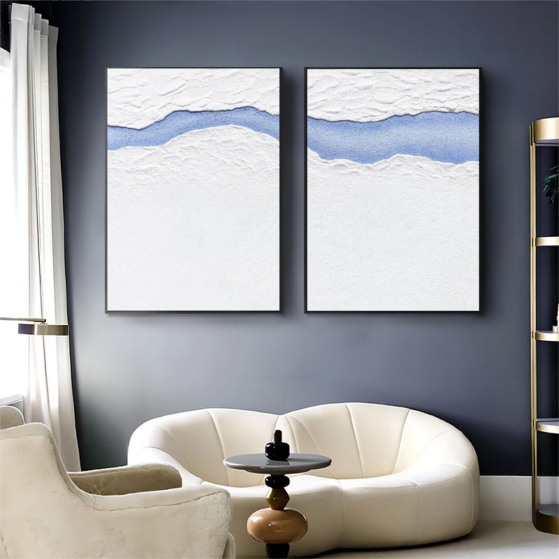 Large White 3D Abstract Art Textured Wall Art Plaster Wall Art Minimalist Canvas Painting Set of 2