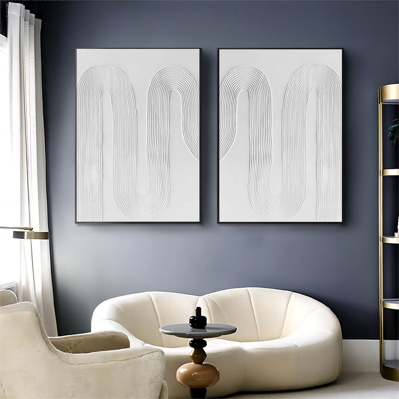 Large White 3D Abstract Art Textured Wall Art Plaster Wall Art Minimalist Canvas Painting Set of 2