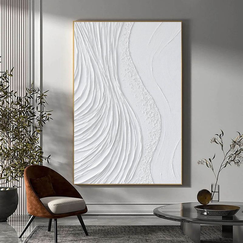 Large White 3D Abstract Art Textured Wall Art Plaster Wall Art Minimalist Art Wall Decor Painting